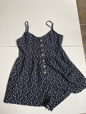 Navy Floral Button-Front women’s Romper